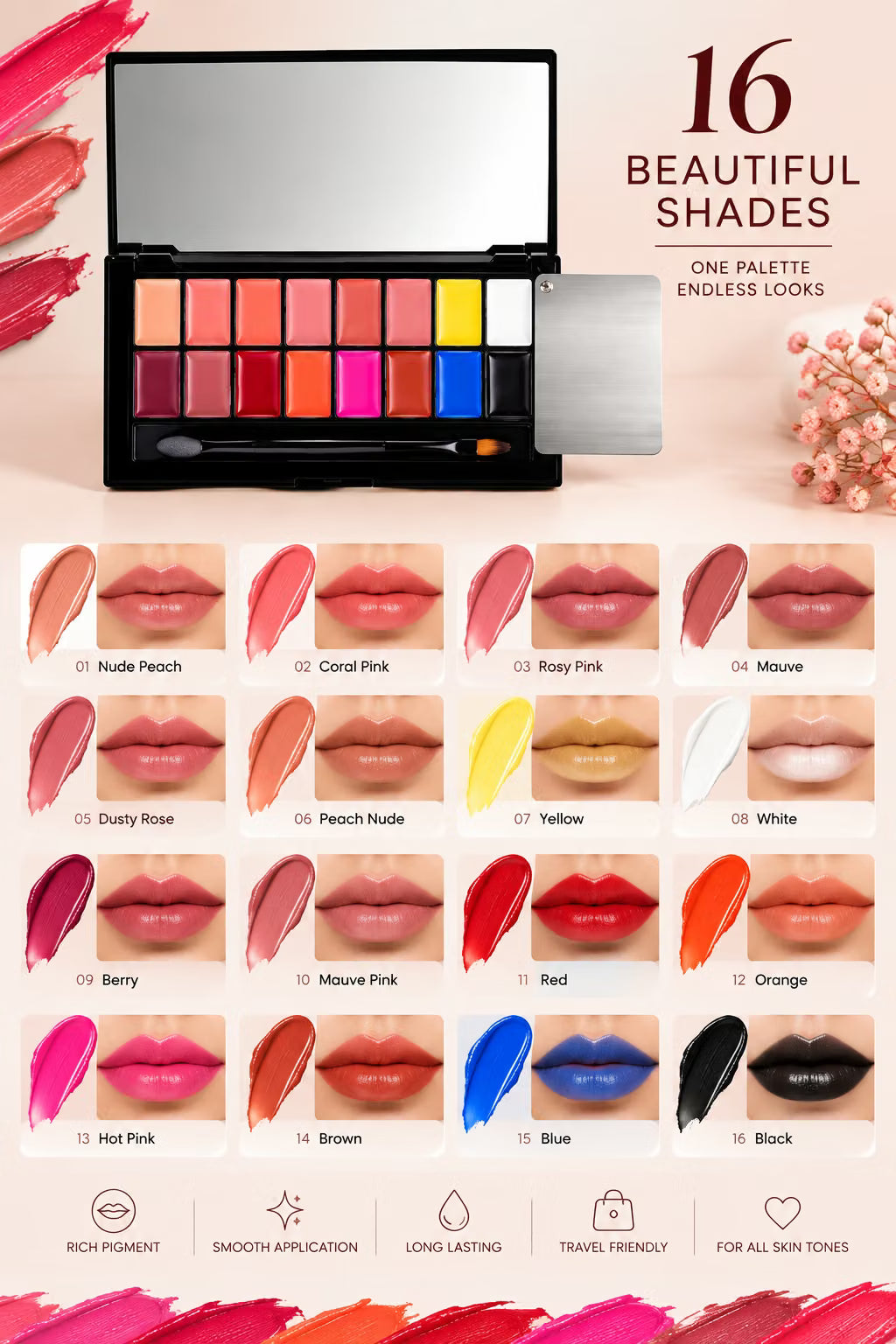 Professional Lipstick Palette – Multi-Color Lip Makeup Kit